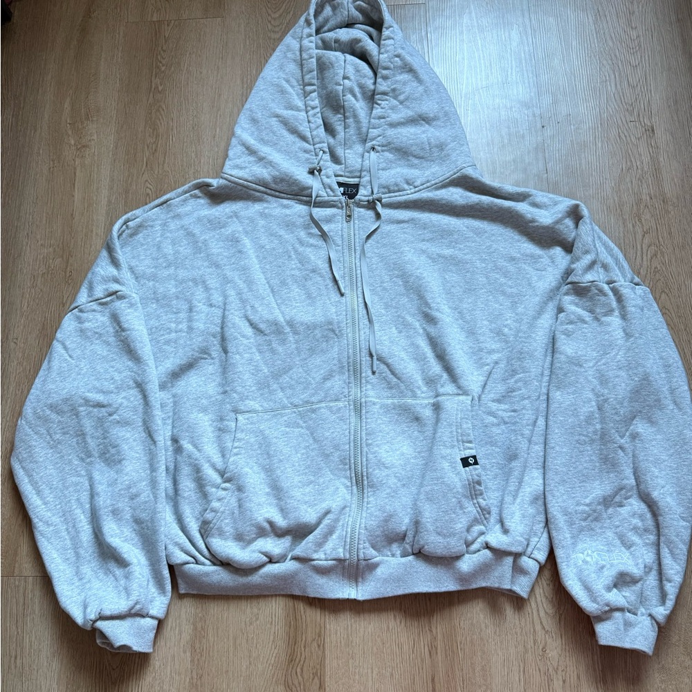 Pop Flex Cloud Zipper Hoodie Women’s Gray  Hooded L/XL Cropped Oversized